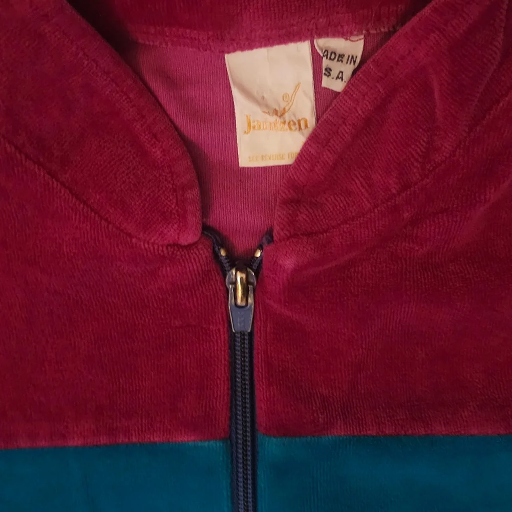 Vintage 1984 Jantzen Velour Track Suit Burgundy Blue Teal Medium - Picture 3 of 8